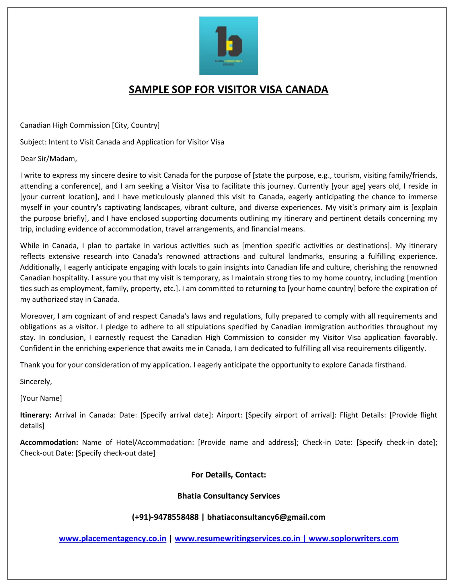 Vip Service Sop SOP for Visitor Visa