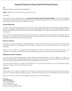 SOP For Spouse Open Work Permit SOWP Extension Canada