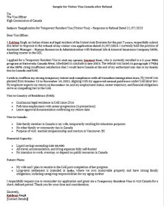 SOP Sample for Canada Visitor Visa After Refusal
